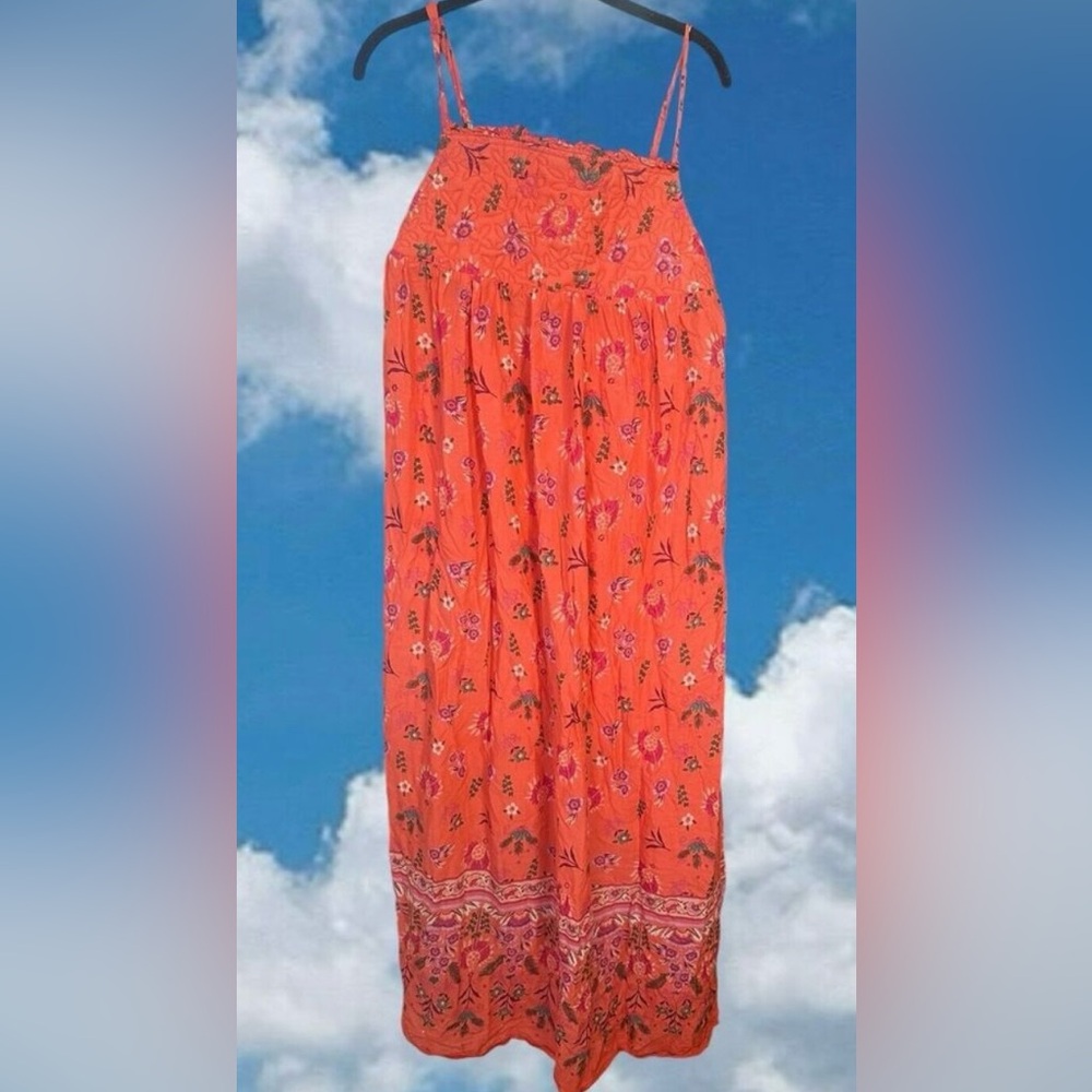 ANTHROPOLOGIE Orange Floral Quilted Chest Maxi Dress with Two Side Pockets 1X